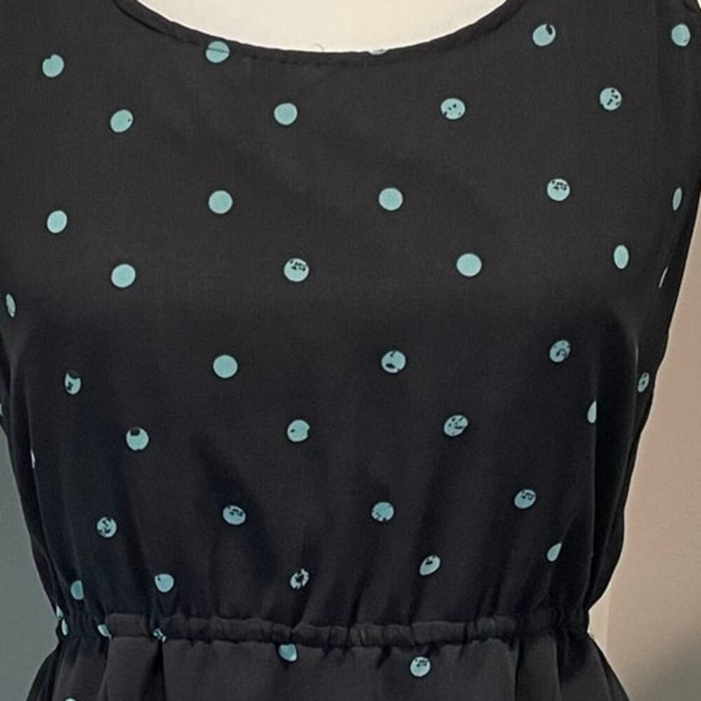 O’Neill Skater Mini Dress Sz L Crossover Back Cut Out Sleeveless Polka Dots Blue - Picture 4 of 9